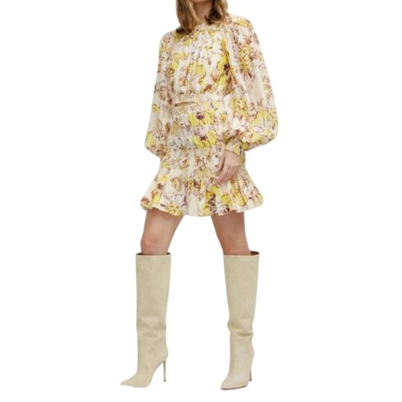 Significant Other Aisha Mini Dress Womens 8 AU 4 US Yellow Long Sleeve Floral - Picture 1 of 13